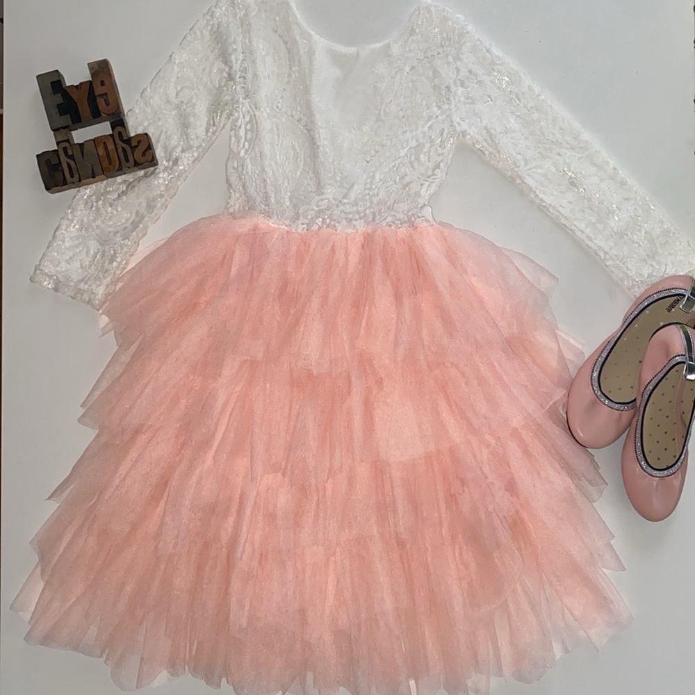 FASHION CLASSIC Girl’s Lace Bodice/Handkerchief Cut Skirt Dress